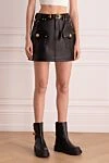 Balmain Black leather skirt for women - Gold-tone metal 