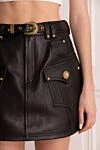 Balmain Black leather skirt for women - Gold-tone metal 