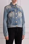 Balmain Women's blue denim jacket made of cotton - 100% cotton. Fastener: buttons. two chest pockets with flaps. Country of manufacture: Italy. Care: specialized cleaning - photo 3