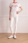 Women's white cotton jeans Balmain - 100% cotton. zipper, button. two side pockets, two back pockets. Country of manufacture: Italy. Care: specialized cleaning - photo 2