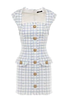 Balmain Blue cotton and polyamide dress - checkered pattern, large buttons. 90% cotton, 10% polyamide. Closure: buttons. two side pockets. Country of manufacture: Italy. Care: specialized cleaning - photo 1