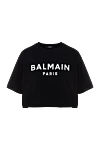 Balmain Футболка из хлопка женская черная - логотип. 100% хлопок. Страна производитель: Франция. Уход: специализированная чистка - фото 1