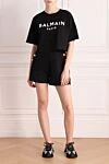 Футболка из хлопка женская черная Balmain - логотип. 100% хлопок. Страна производитель: Франция. Уход: специализированная чистка - фото 2