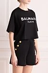 Balmain Футболка из хлопка женская черная - логотип. 100% хлопок. Страна производитель: Франция. Уход: специализированная чистка - фото 3