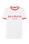 Balmain Футболка из хлопка женская белая - логотип, окантовка на воротнике и рукавах. 100% хлопок. Страна производитель: Франция. Уход: специализированная чистка - фото 1