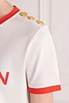 Balmain Футболка из хлопка женская белая - логотип, окантовка на воротнике и рукавах. 100% хлопок. Страна производитель: Франция. Уход: специализированная чистка - фото 5