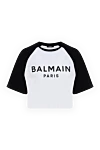 Balmain T-shirt for women white - logo, contrasting sleeves. 100% cotton. Country of manufacture: Italy. Care: specialized cleaning - photo 1