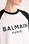 Balmain T-shirt for women white - logo, contrasting sleeves. 100% cotton. Country of manufacture: Italy. Care: specialized cleaning - photo 5