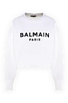 Balmain Hoodie made of cotton for women white - logo. 100% cotton. Country of manufacture: Italy. Care: specialized cleaning - photo 1