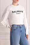 Balmain Hoodie made of cotton for women white - logo. 100% cotton. Country of manufacture: Italy. Care: specialized cleaning - photo 3