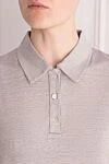 Peserico Women's gray cotton and linen polo shirt - 50% cotton, 50% linen. Country of manufacture: Italy. Care: specialized cleaning - photo 5