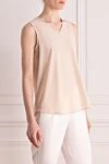 Peserico Beige silk and elastane top for women - 94% silk, 6% elastane. Country of manufacture: Italy. Care: specialized cleaning - photo 3