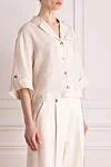 Peserico Shirt made of linen for women beige - cuffs. 100% linen. Closure: buttons. two chest pockets. Country of manufacture: Italy. Care: specialized cleaning - photo 3