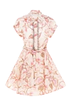 Zimmermann Women's pink dress made of linen and silk - floral pattern, rhinestones. 52% linen, 48% silk. Closure: buttons. Country of manufacture: Italy. Care: specialized cleaning - photo 1