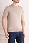 Cesare di Napoli Men's short sleeve silk and cotton jumper, beige - 50% silk, 50% cotton. Country of manufacture: Italy. Care: specialized cleaning - photo 3