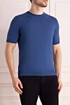 Cesare di Napoli Men's blue short sleeve cotton jumper - 100% cotton. Country of manufacture: Italy. Care: specialized cleaning - photo 3