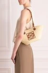 Сумка повседневная из соломки женская бежевая Loewe - Anagram. пальмовый лист, телячья кожа. Размер: 46 X 24.5 X 16 cm. Страна производитель: Испания. Уход: специализированная чистка - фото 2