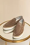 Men's beige nubuck moccasins. Barrett - weaving on the sole, contrasting sole. 100% nubuck. Country of manufacture: Italy. Care: specialized cleaning - photo 6