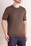 Barba Napoli Short sleeve silk jumper for men brown - stripe pattern. 100% silk. Country of manufacture: Italy. Care: specialized cleaning - photo 3