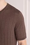 Barba Napoli Short sleeve silk jumper for men brown - stripe pattern. 100% silk. Country of manufacture: Italy. Care: specialized cleaning - photo 5