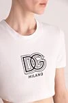 Dolce & Gabbana T-shirt made of cotton and elastane for women white - brand logo. 90% cotton, 10% elastane. Country of manufacture: Italy. Care: specialized cleaning - photo 5