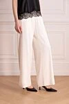 Max&Moi Women's white silk and elastane trousers - 95% silk, 5% elastane. Closure: drawstring. two side pockets. Country of manufacture: Italy. Care: specialized cleaning - photo 3