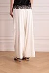 Women's white silk and elastane trousers Max&Moi - 95% silk, 5% elastane. Closure: drawstring. two side pockets. Country of manufacture: Italy. Care: specialized cleaning - photo 4