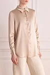 Max&Moi Silk and elastane shirt for women beige - 95% silk, 5% elastane. Closure: buttons. Country of manufacture: Italy. Care: specialized cleaning - photo 3