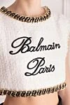 Balmain Топ з бавовни та поліаміду жіночий білий - логотип бренду, окантовка. 50% бавовна, 50% поліамід. Країна виробник: Італія. Догляд: спеціалізоване чищення - фото 5