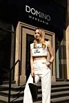 Balmain Топ з бавовни та поліаміду жіночий білий - логотип бренду, окантовка. 50% бавовна, 50% поліамід. Країна виробник: Італія. Догляд: спеціалізоване чищення - фото 7