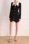 Платье из шерсти женское черное Balmain - контрастный воротник. Cостав: 100% шерсть. пуговицы. два передних кармана. Страна производитель: Франция. Уход: специализированная чистка - фото 2