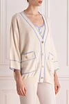 Rocco Ragni Women's cashmere cardigan beige - contrast edging . 100% cashmere. Closure: buttons . two side pockets. Country of manufacture: Italy. Care: specialized cleaning - photo 3