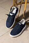 Blue nubuck sneakers for men Brunello Cucinelli - contrast heel. 100% nubuck. Closure: laces. Country of manufacture: Italy. Care: specialized cleaning - photo 6