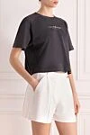 Brunello Cucinelli Women's gray cotton T-shirt - brand logo. 100% cotton. Country of manufacture: Italy. Care: specialized cleaning - photo 3