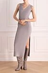 Платье из хлопка женское серое Brunello Cucinelli - узор фактурная полоса . Cостав: 100% хлопок. Страна производитель: Италия. Уход: специализированная чистка - фото 2