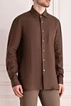 Kiton Men's brown linen shirt - Decor: brand logo. Composition: 100% linen. Closure: buttons. Pockets: one pocket. Country of manufacture: Italy. Care: specialized cleaning - photo 3