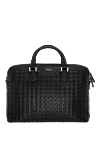 Serapian Men's briefcase made of genuine leather, black - brand logo, textured leather. Closure: top zip. 100% genuine leather. Country of manufacture: Italy. Care: specialized cleaning - photo 1