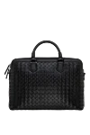 Men's briefcase made of genuine leather, black Serapian - brand logo, textured leather. Closure: top zip. 100% genuine leather. Country of manufacture: Italy. Care: specialized cleaning - photo 4