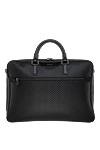 Serapian Men's black briefcase made of genuine leather with a pattern - brand logo, textured leather. Closure: zipper on top and side. 100% genuine leather. side pocket. Country of manufacture: Italy. Care: specialized cleaning - photo 1