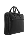 Serapian Men's black briefcase made of genuine leather with a pattern - brand logo, textured leather. Closure: zipper on top and side. 100% genuine leather. side pocket. Country of manufacture: Italy. Care: specialized cleaning - photo 3