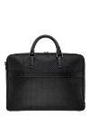 Men's black briefcase made of genuine leather with a pattern Serapian - brand logo, textured leather. Closure: zipper on top and side. 100% genuine leather. side pocket. Country of manufacture: Italy. Care: specialized cleaning - photo 4