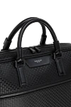 Serapian Men's black briefcase made of genuine leather with a pattern - brand logo, textured leather. Closure: zipper on top and side. 100% genuine leather. side pocket. Country of manufacture: Italy. Care: specialized cleaning - photo 5