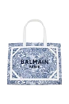 Balmain Сумка из хлопка женская синяя - логотип бренда. Состав : 100% хлопок. Рамер: 19 х 11,5 х 6,5 см. Страна производитель: Франция. Уход: специализированная чистка - фото 1