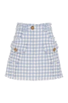 Balmain Women's skirt made of cotton and polyamide blue - check pattern. 90% cotton 10% polyamide. four front pockets, two back pockets. Country of manufacture: Italy. Care: specialized cleaning - photo 1