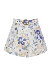 Zimmermann Women's blue shorts made of linen - tucks, flowers pattern. belt. 100% linen. two side pockets. Country of manufacture: Italy. Care: specialized cleaning - photo 1