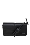 MSGM Black leather and polyurethane bag for women - brand logo. 50% genuine leather, 50% polyurethane. Country of manufacture: Italy. Care: specialized cleaning - photo 5