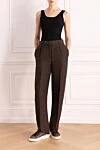 Брюки из льна и вискозы женские коричневые MSGM - 56% лен, 44% вискоза. молния, крючок. два передних кармана, один задний карман. Страна производитель: Италия. Уход: специализированная чистка - фото 2