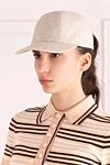 Кепка из вискозы и льна женская бежевая бежевая MSGM - логотип бренда. 67% вискоза, 33% лен. Страна производитель: Италия. Уход: специализированная чистка - фото 2