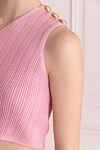 Balmain Women's viscose and polyester top in pink - asymmetrical design, three buttons. 84% viscose, 16% polyester. Country of manufacture: Italy. Care: specialized cleaning - photo 5