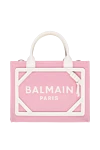 Balmain Women's cotton and leather bag pink - Embroidered Balmain Paris logo. 100% cotton.. Dimensions: 8.5 x 26 x 32.5 cm.. Strap: Shoulder strap: 90 cm.. Internal zip pocket.. Leather clasp with gold metal buttons.. Country of manufacture: Italy. Care: specialized cleaning - photo 1